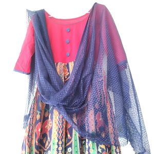Cotton anarkali kurta with net dupatta